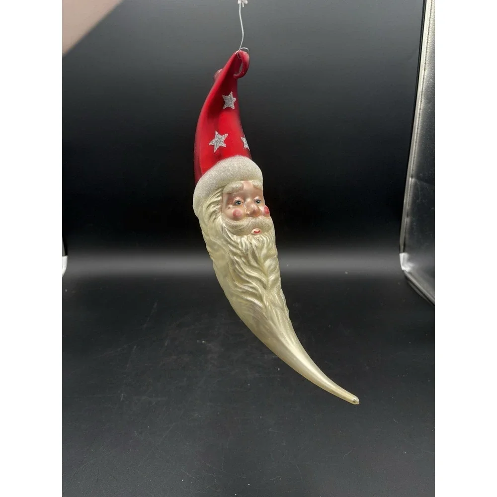 Dept. 56 Mercury Glass Crescent Moon Santa Claus Face Ornament 6.5